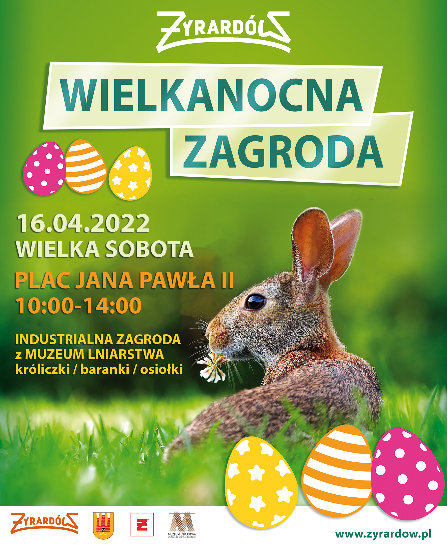 plakat zielony królik pisanki żółte